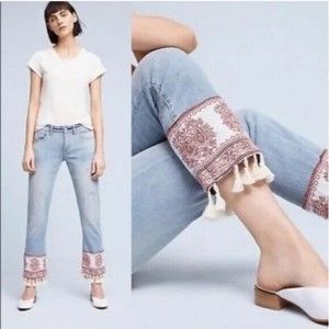 Anthropologie Pilcro and the Letterpress women Hyphen Tassel  Jeans Size 25 Blue